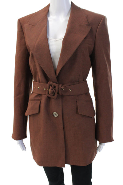 Nanushka Women's Long Sleeves Collared Belted Jacket Brown Size S