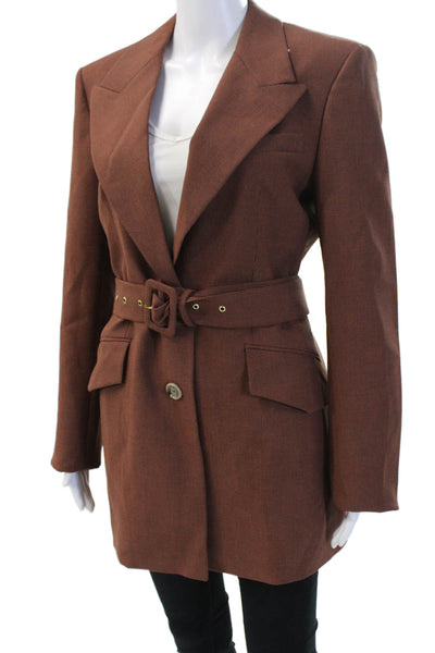 Nanushka Women's Long Sleeves Collared Belted Jacket Brown Size S