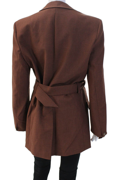 Nanushka Women's Long Sleeves Collared Belted Jacket Brown Size S