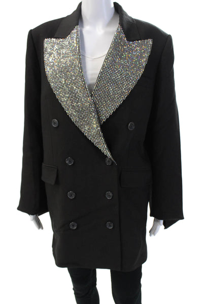 Khaite Women's Long Sleeves Rhinestone Double Breasted Jacket Black Size 4