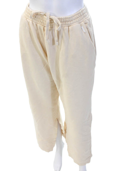 Ona Women's Elastic Waist Wide Leg Athletic Sweatpants Beige Size M