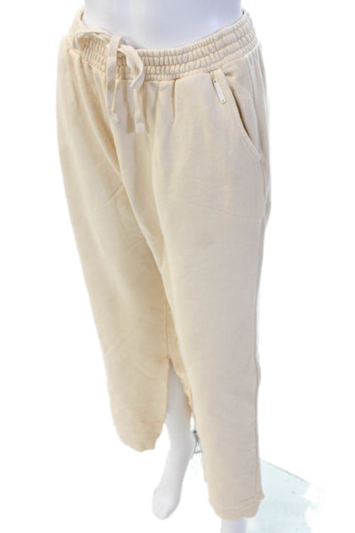 Ona Women's Elastic Waist Wide Leg Athletic Sweatpants Beige Size M
