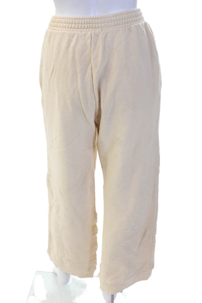 Ona Women's Elastic Waist Wide Leg Athletic Sweatpants Beige Size M