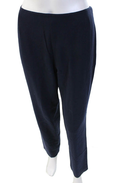 Krizia Womens Side Zip Mid Rise Straight Leg Trouser Pants Navy Wool Size IT 40