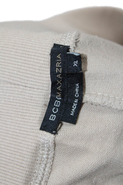 BCBGMAXAZRIA Womens Full-Zip Hoodie Beige 3/4 Sleeve Graphic Size XL