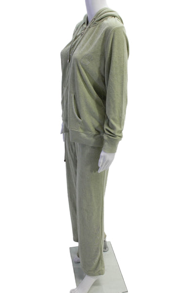BCBG Max Azria Women Green Full-Zip Hoodie Drawstring 77%Poly 23%Cotton Size L