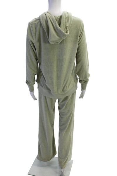 BCBG Max Azria Women Green Full-Zip Hoodie Drawstring 77%Poly 23%Cotton Size L