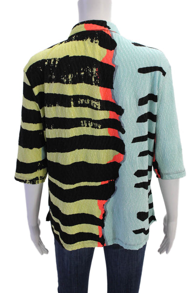 Jamie Sadock Womens Studded Short Sleeve Striped Blouse Neon Multicolor Size L