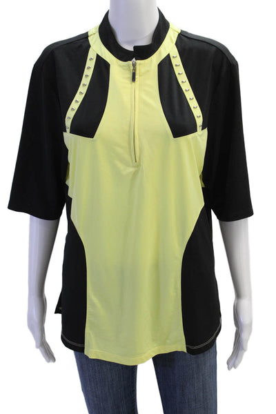 Jamie Sadock Womens Color Block Studded Detail Short Sleeve Top Yellow Size XL