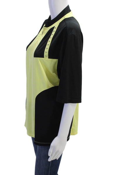 Jamie Sadock Womens Color Block Studded Detail Short Sleeve Top Yellow Size XL