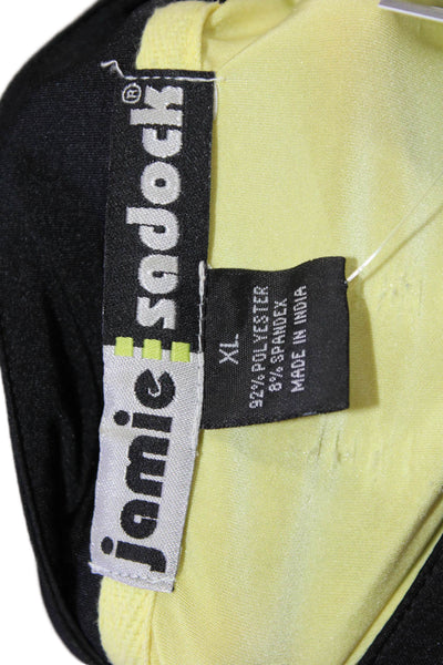 Jamie Sadock Womens Color Block Studded Detail Short Sleeve Top Yellow Size XL