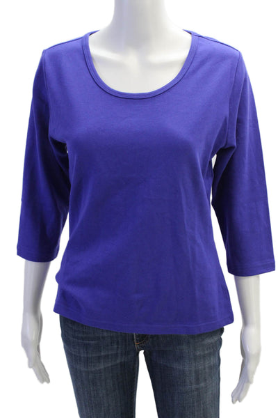 Christine Alexander Womens Cotton 3/4 Sleeve Boat Neck Top Blue Size M