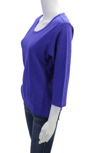 Christine Alexander Womens Cotton 3/4 Sleeve Boat Neck Top Blue Size M
