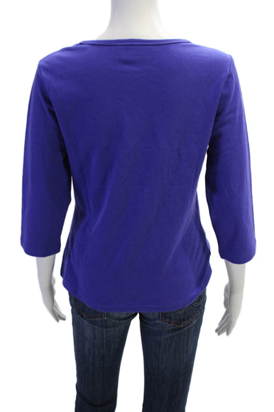 Christine Alexander Womens Cotton 3/4 Sleeve Boat Neck Top Blue Size M