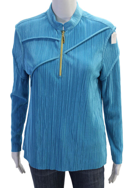 Jamie Sadock Womens Pleated Zippered Detail Blouse Blue Size M