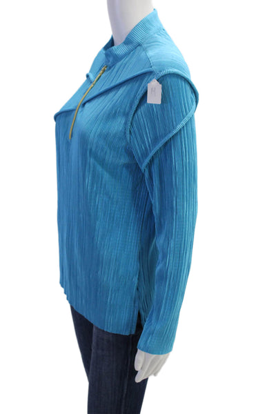 Jamie Sadock Womens Pleated Zippered Detail Blouse Blue Size M