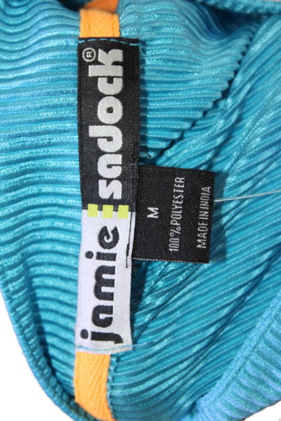 Jamie Sadock Womens Pleated Zippered Detail Blouse Blue Size M