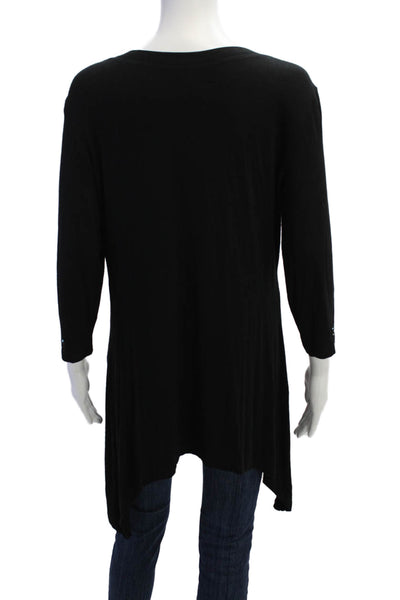 Christine Alexander Womens Rhinestoned Detail V-Neck 3/4 Sleeve Top Black Size L