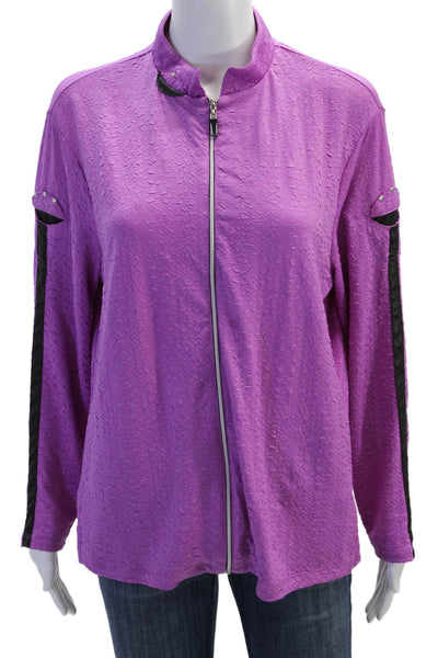 Jamie Sadock Womens Full Zippered Long Sleeve Studded Detail Top Purple Size L