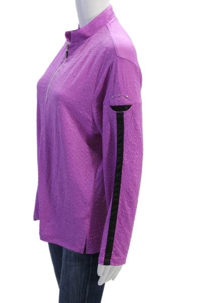 Jamie Sadock Womens Full Zippered Long Sleeve Studded Detail Top Purple Size L