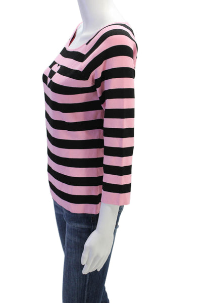 Cyrus Womens Boat Neck 3/4 Sleeve Heart Motif Striped Print Top Pink Size L