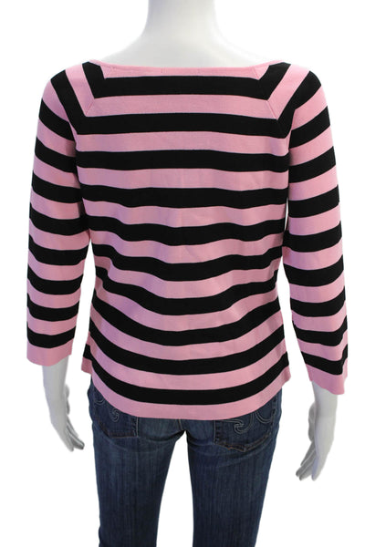 Cyrus Womens Boat Neck 3/4 Sleeve Heart Motif Striped Print Top Pink Size L