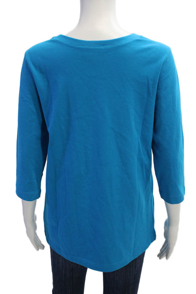 Christine Alexander Womens V-Neck Cotton 3/4 Sleeve Top Blue Size M