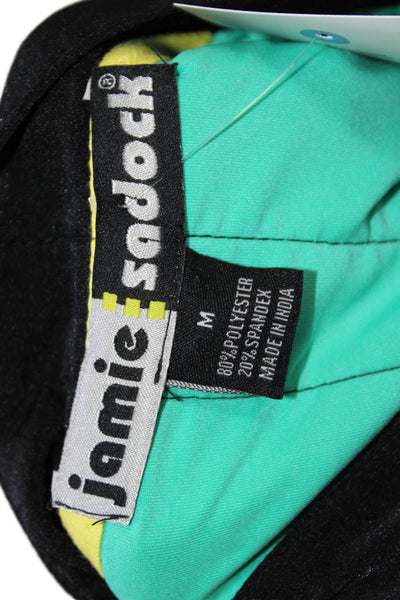 Jamie Sadock Womens Zippered Neckline Faux Leather Detail Top Green Size M