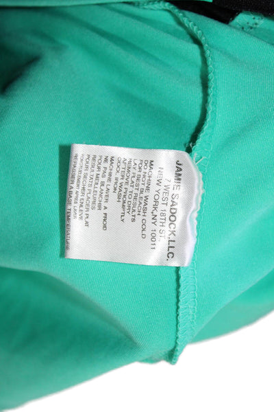 Jamie Sadock Womens Zippered Neckline Faux Leather Detail Top Green Size M