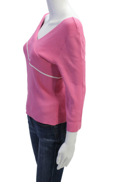 Cyrus Womens V-Neck 3/4 Sleeve Layered Detail Top Pink Size M