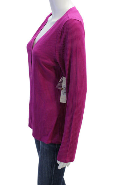 Cyrus Womens Long Sleeve Buttoned Detail V-Neck Top Pink Size L