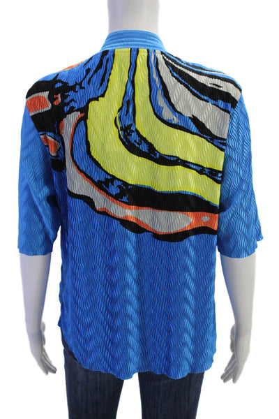 Jamie Sadock Womens Pleated Detail Abstract Print Blouse Blue Size L