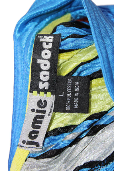 Jamie Sadock Womens Pleated Detail Abstract Print Blouse Blue Size L