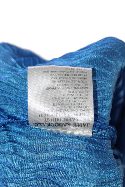 Jamie Sadock Womens Pleated Detail Abstract Print Blouse Blue Size L