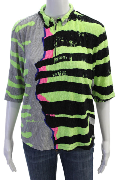 Jamie Sadock Short Sleeve Striped Rhinestone Detail Top Multicolor Size M