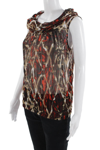 Escada Women Animal Print Cowl Neck Ruched Sleeveless Blouse Brown Size EUR 38
