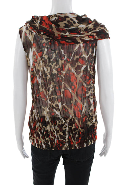 Escada Women Animal Print Cowl Neck Ruched Sleeveless Blouse Brown Size EUR 38