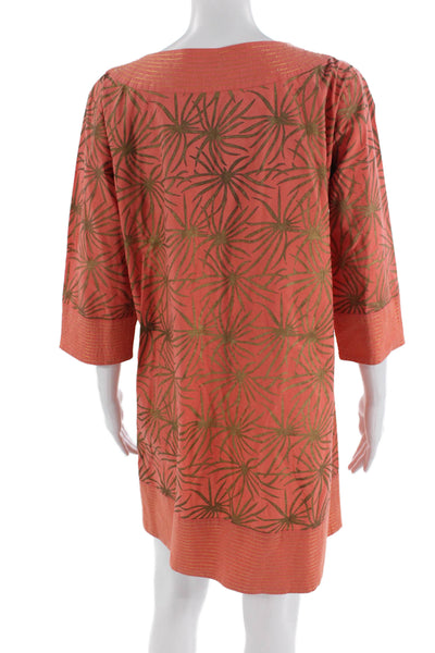 Gretchen Scott Womens Kaftan Dress Orange Floral 3/4 Sleeve Cotton Short Size M
