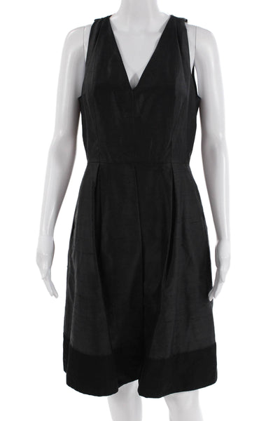 Kay Unger Womens A-Line Fit & Flare Black Silk V-Neck Sleeveless Dress Size 10
