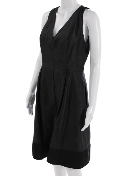 Kay Unger Womens A-Line Fit & Flare Black Silk V-Neck Sleeveless Dress Size 10