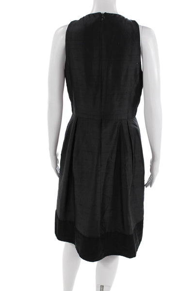 Kay Unger Womens A-Line Fit & Flare Black Silk V-Neck Sleeveless Dress Size 10