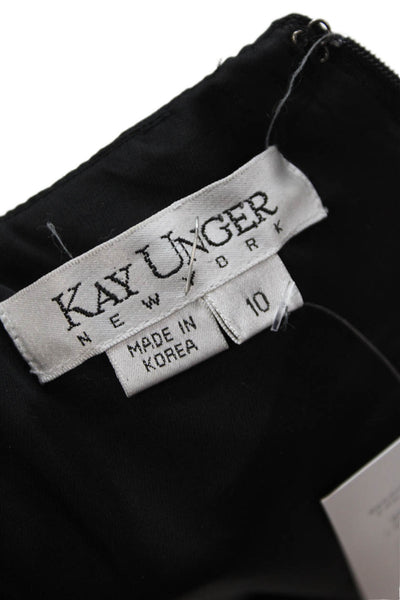 Kay Unger Womens A-Line Fit & Flare Black Silk V-Neck Sleeveless Dress Size 10