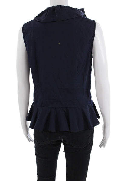 Lauren Ralph Lauren Womens Cotton Ruffled Collared Wrap Blouse Top Navy Size 4