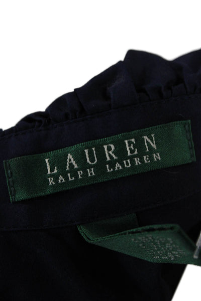 Lauren Ralph Lauren Womens Cotton Ruffled Collared Wrap Blouse Top Navy Size 4