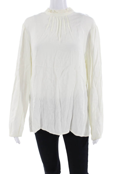 J. Mclaughlin Womens Darted Ruffled Round Neck Blouse Top Beige Size L
