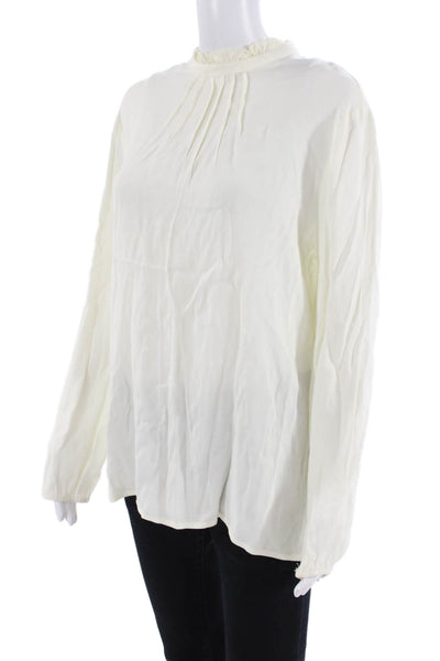 J. Mclaughlin Womens Darted Ruffled Round Neck Blouse Top Beige Size L