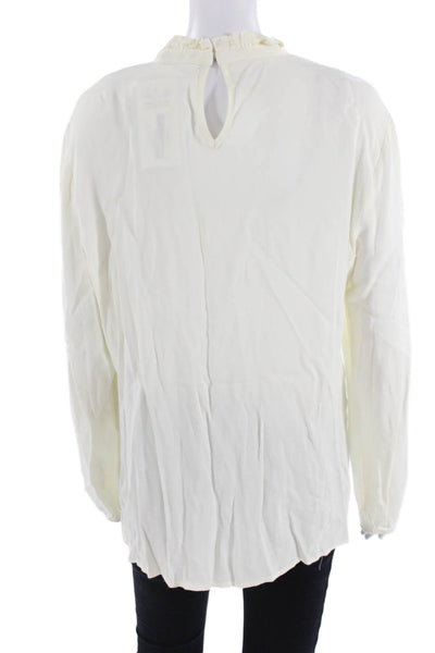 J. Mclaughlin Womens Darted Ruffled Round Neck Blouse Top Beige Size L