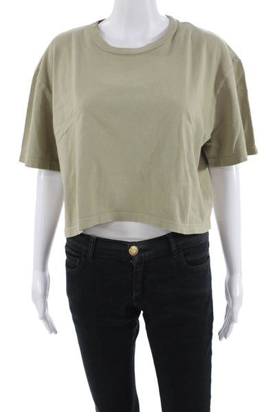 Agolde Womens Cropped Basic T-Shirt Beige Crew Neck Button Short Sleeve Size M