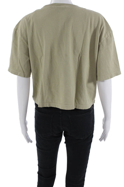 Agolde Womens Cropped Basic T-Shirt Beige Crew Neck Button Short Sleeve Size M