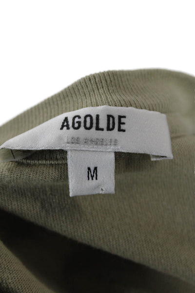 Agolde Womens Cropped Basic T-Shirt Beige Crew Neck Button Short Sleeve Size M